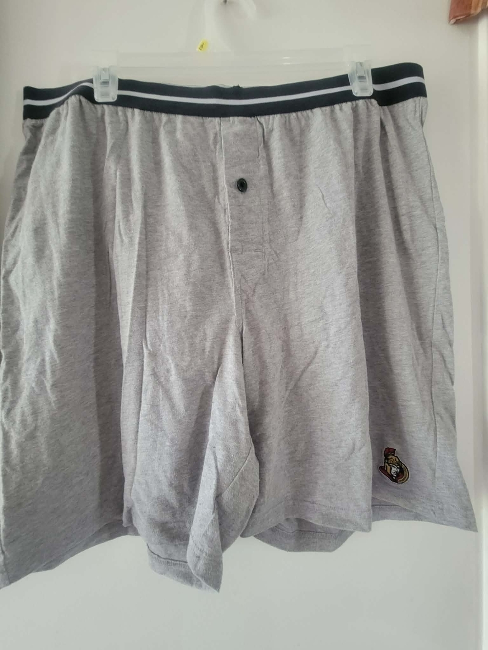 NHL Grey Knit Boxer Shorts with Black & White Striped Waistband Ottawa Senators